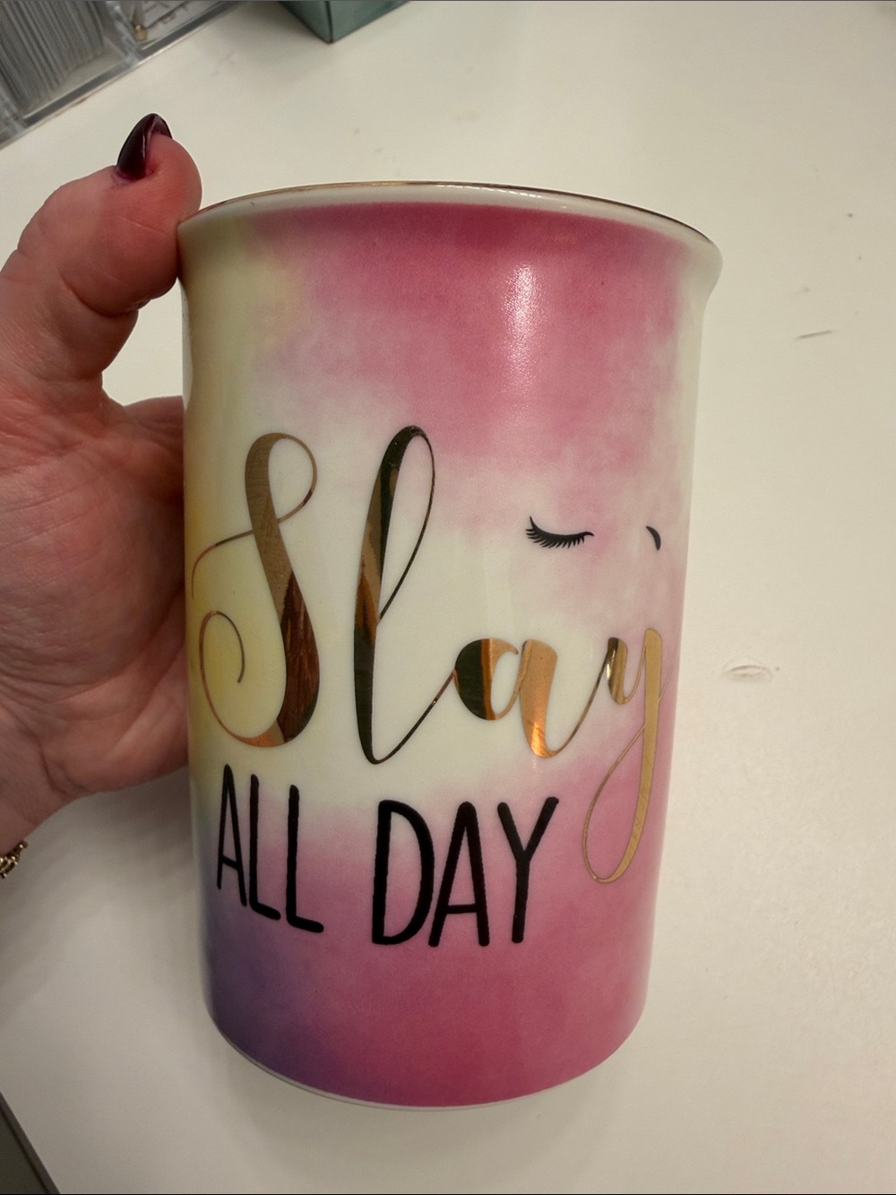 Pink Ombre Ceramic Accent brush or flower holder. Slay all day
